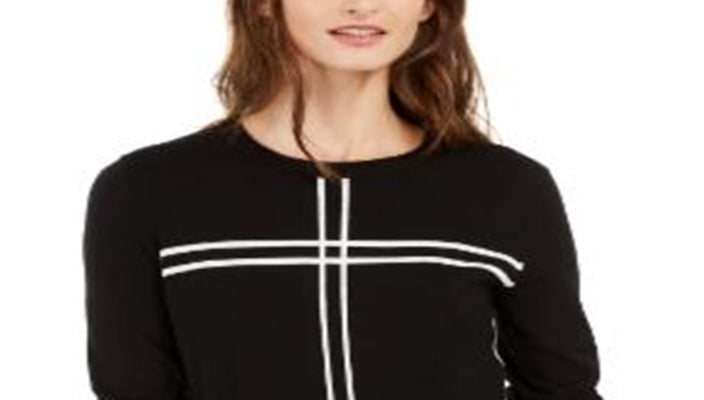 Suéter Alfani Feminino Petite Grid-Pattern Preto Tamanho Petite M