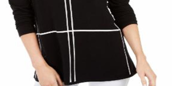 Suéter Alfani Feminino Petite Grid-Pattern Preto Tamanho Petite M