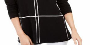 Suéter Alfani Feminino Petite Grid-Pattern Preto Tamanho Petite M