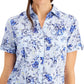 Camisa de algodão feminina Karen Scott Tuscan Garden, azul, tamanho pequeno grande