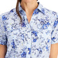 Camisa de algodão feminina Karen Scott Tuscan Garden, azul, tamanho pequeno, extragrande