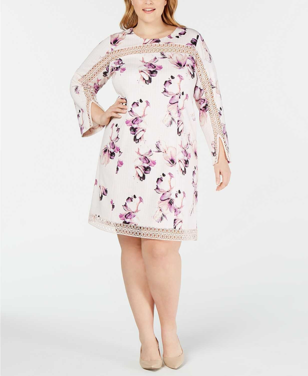 Alfani Plus Size Feminino Illusion-Trim Shift Mauve Combo 16W