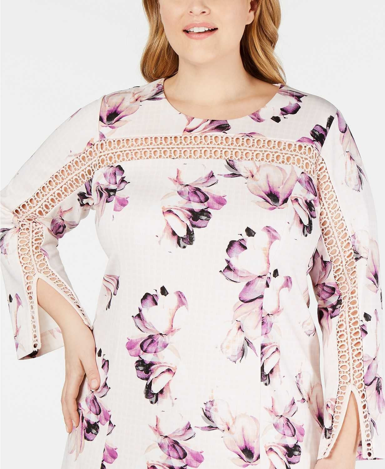 Alfani Plus Size Feminino Illusion-Trim Shift Mauve Combo 16W