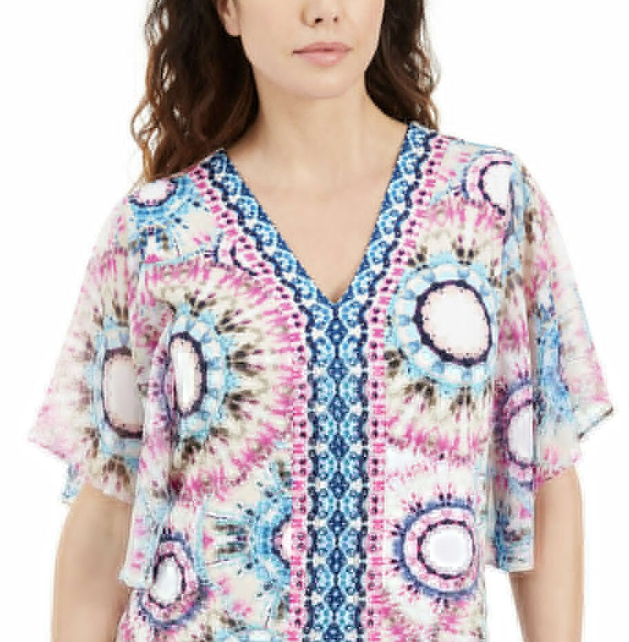 Blusa feminina manga bufante JM Collection azul tamanho pequeno médio