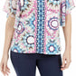 Blusa feminina manga bufante JM Collection azul tamanho pequeno médio