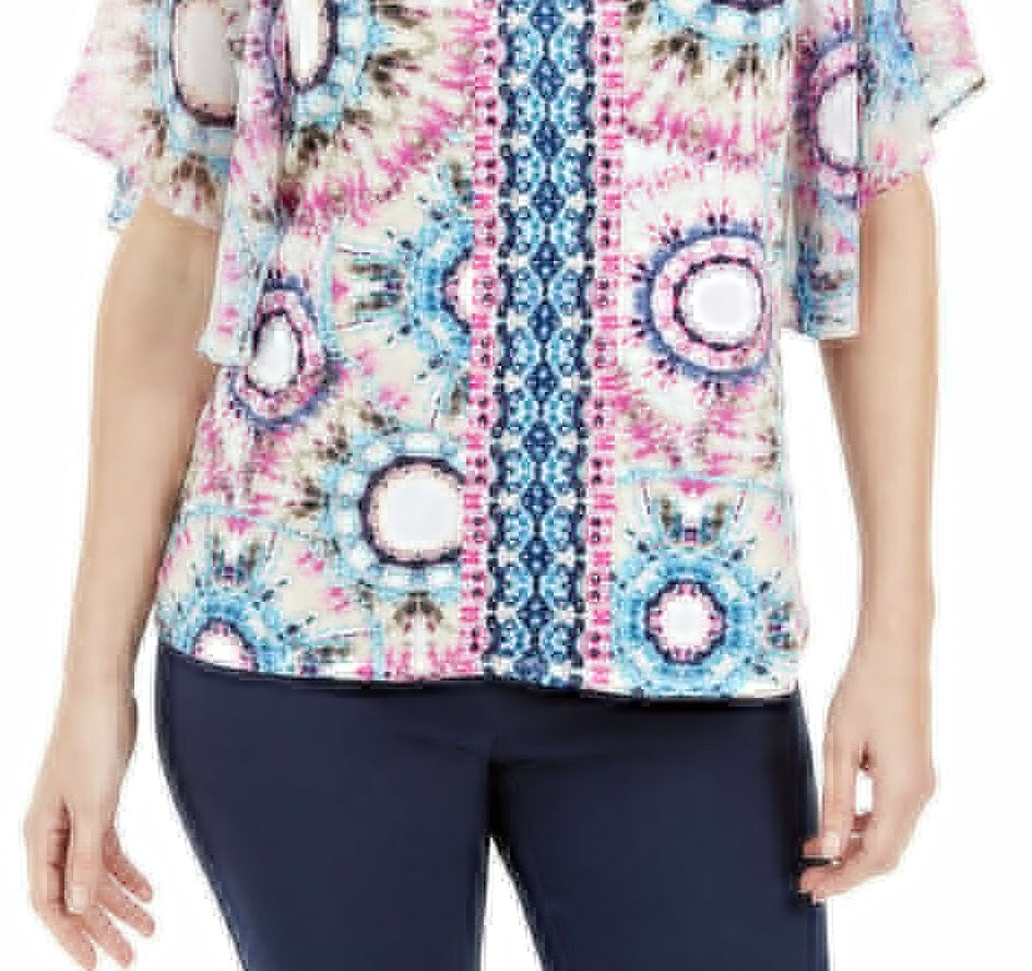 Blusa feminina manga bufante JM Collection azul tamanho pequeno médio