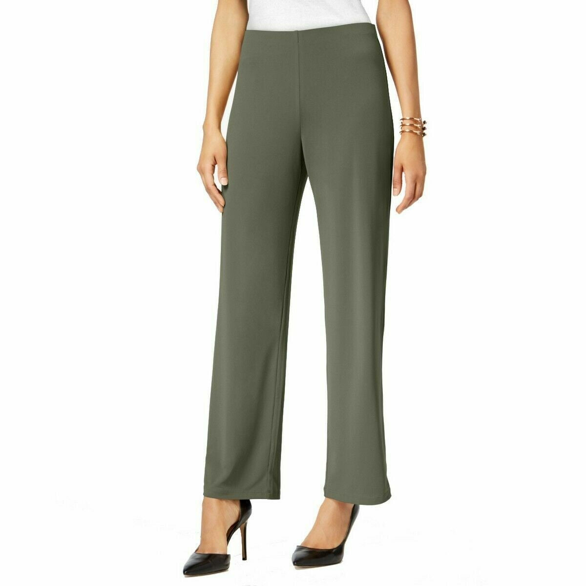 Calça feminina Alfani de malha com perna larga - Verde, tamanho pequeno, extragrande