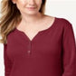 Karen Scott Top Henley de Algodão Feminino Vermelho Tamanho Grande