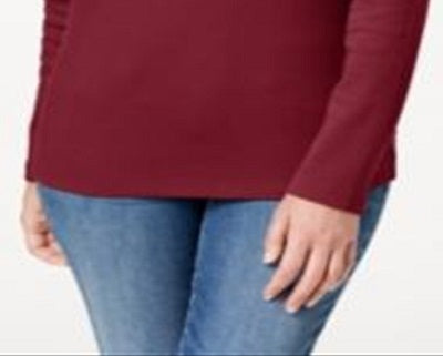 Karen Scott Top Henley de Algodão Feminino Vermelho Tamanho Grande