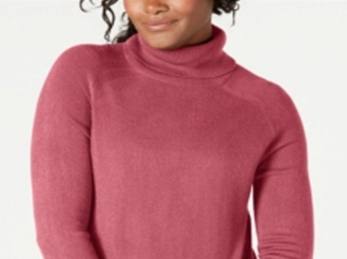 Blusa feminina Karen Scott com nervuras e manga comprida, gola alta, rosa, tamanho pequeno, extragrande