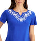 Karen Scott Blusa Feminina Gola Alta Azul Tamanho Pequeno X-S