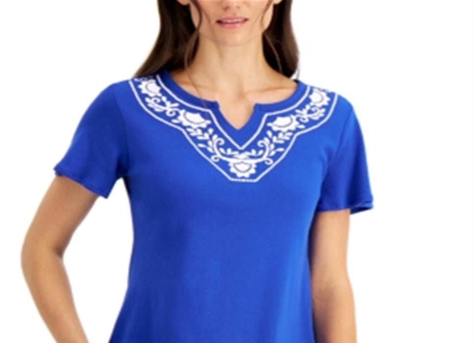 Karen Scott Blusa Feminina Gola Alta Azul Tamanho Pequeno X-S