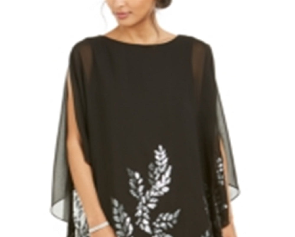 Vestido de festa feminino Xscape, sem mangas, floral, comprimento até o joelho, preto, tamanho 12