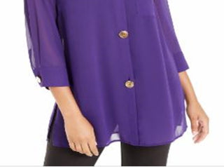 Blusa feminina Alfani semi transparente com manga 3/4, roxa, tamanho pequeno