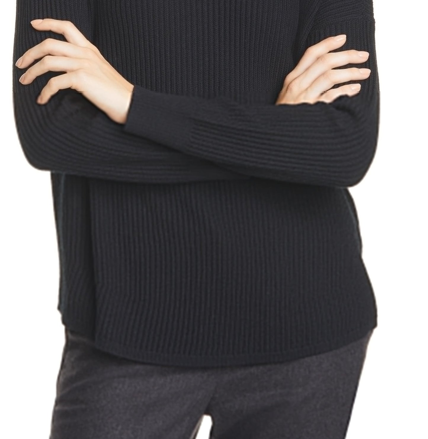 Eileen Fisher Suéter Feminino de Lã Merino com Gola Redonda Preto Tamanho Grande