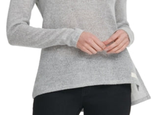 Suéter feminino DKNY com decote canoa alto e baixo, cinza, tamanho extragrande