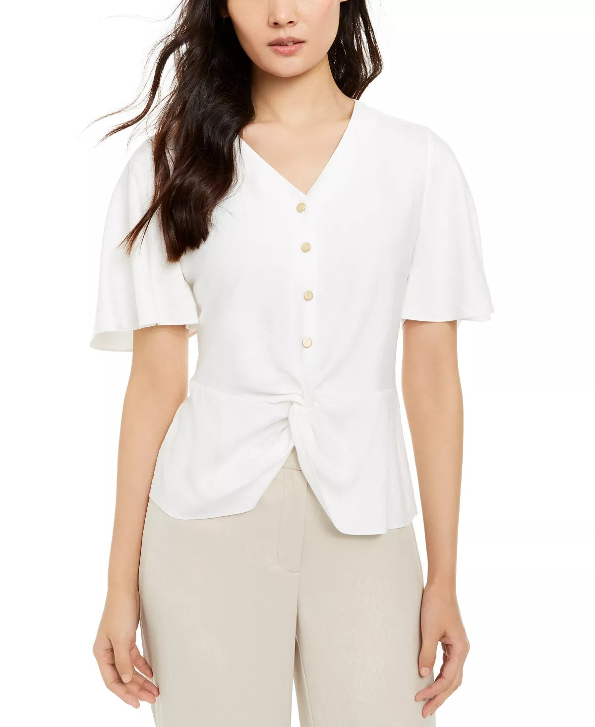 Blusa feminina Alfani com mangas esvoaçantes, branca, tamanho grande