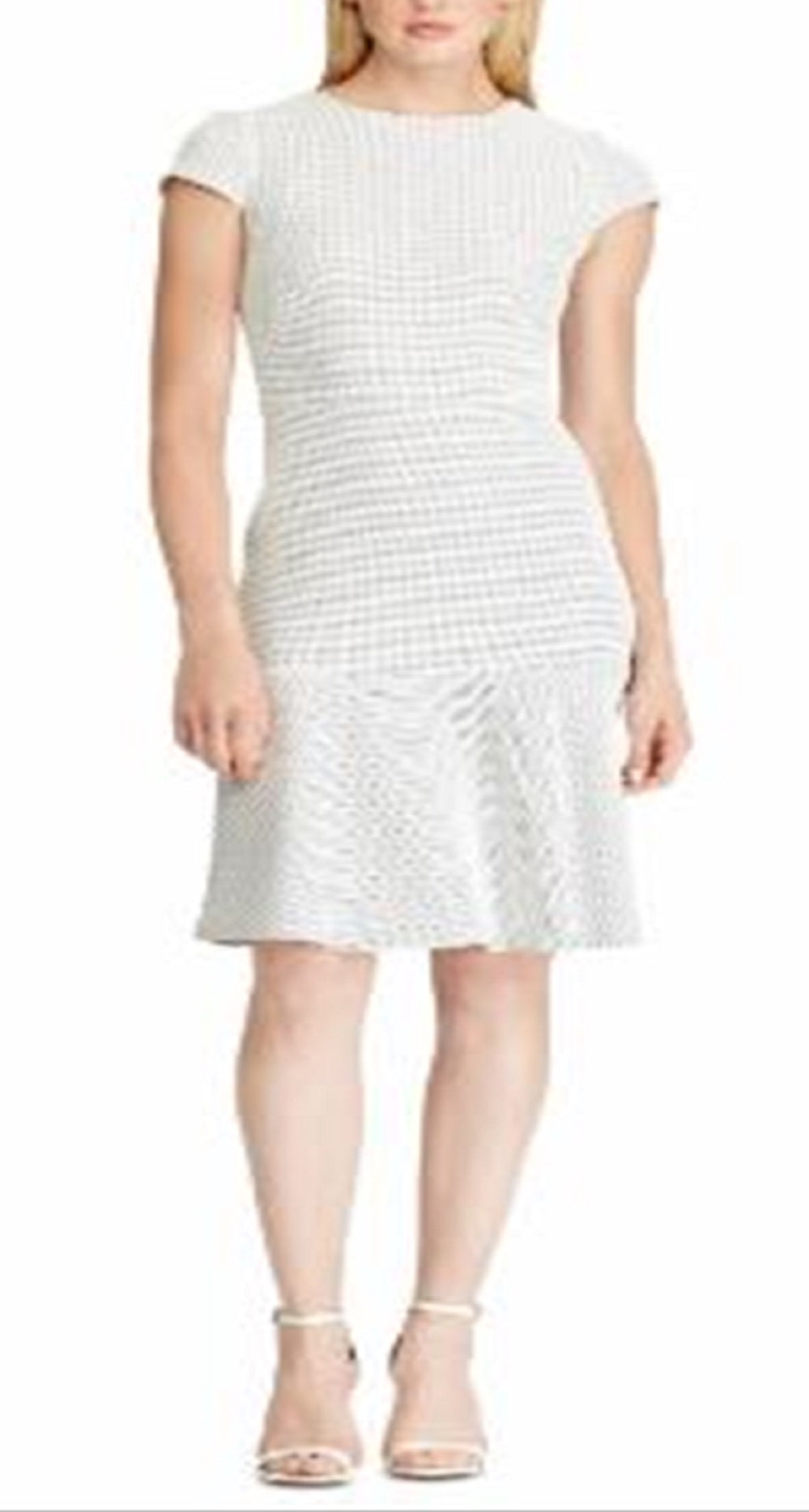Vestido Ralph Lauren Feminino Manga Curta Comprimento Joelho Flare Branco Tamanho 16
