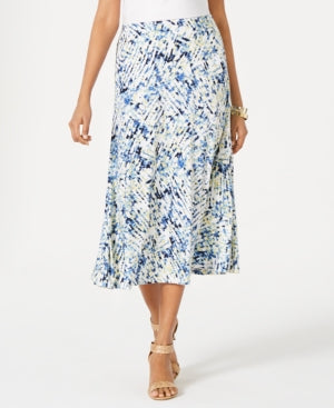 Saia feminina pequena com estampa jacquard evasê JM Collection - Azul Líquido, tamanho pequeno pequeno