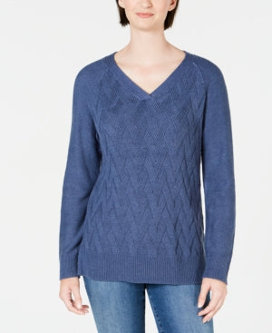 Suéter feminino Karen Scott Basket-Stitch azul tamanho XXL