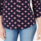 Charter Club Petite Printed Top de manga 3/4 azul marinho tamanho Petite XL