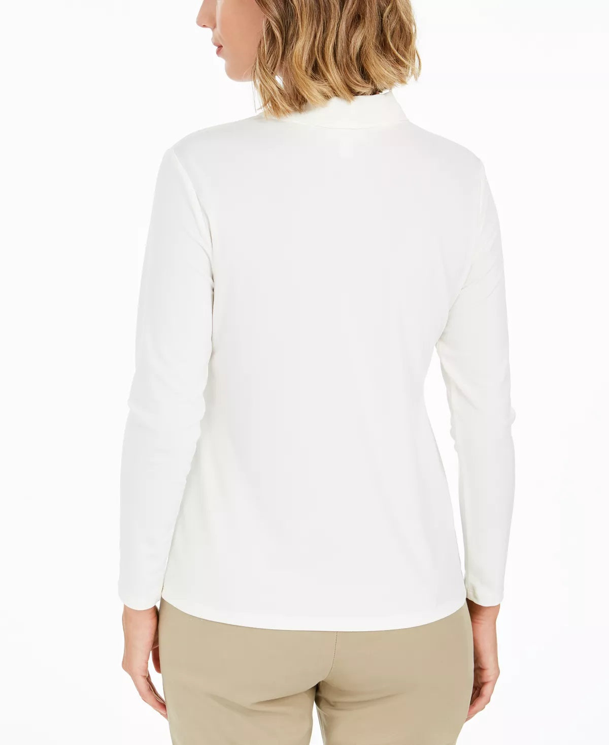 Charter Club Top feminino de crepe com decote redondo e manga curta, tamanho pequeno M, branco