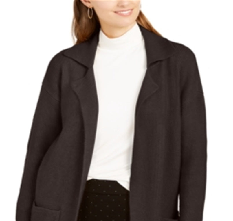 Cardigan feminino grande com bolso aplicado estilo &amp; co, marrom, tamanho pequeno GG