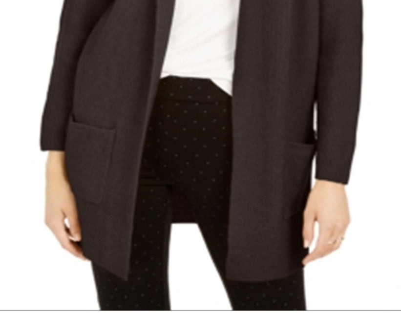 Cardigan feminino grande com bolso aplicado estilo &amp; co, marrom, tamanho pequeno GG