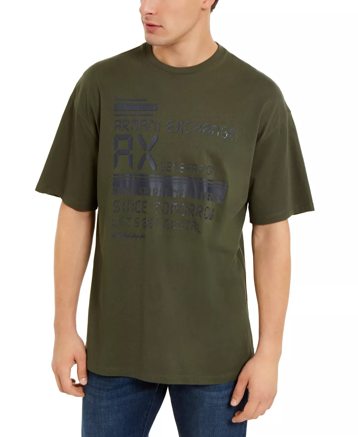 Camiseta masculina com logo e despertador digital AX Armani Exchange, verde, tamanho grande