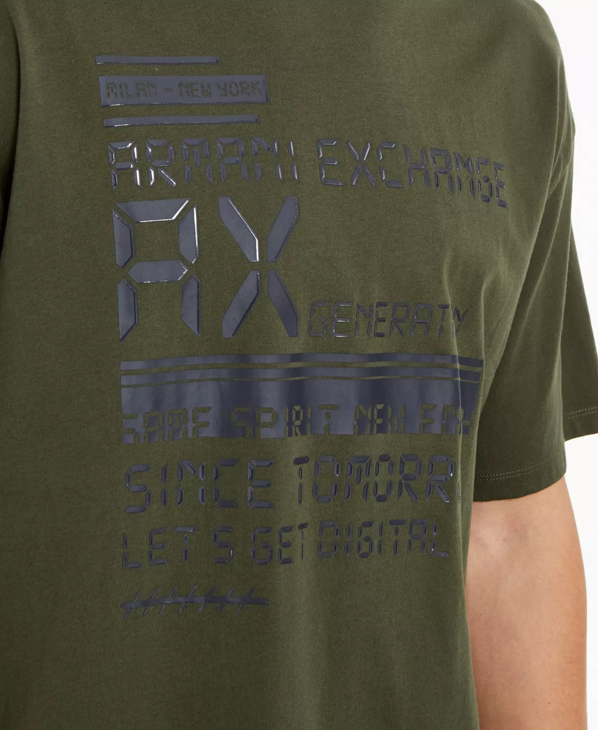 Camiseta masculina com logo e despertador digital AX Armani Exchange, verde, tamanho grande