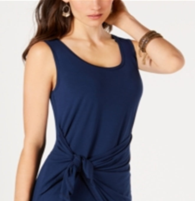 Vestido curto feminino estilo &amp; CO com decote redondo, azul, tamanho P