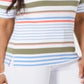 Camiseta feminina listrada Lulu Karen Scott, branca, tamanho pequeno médio