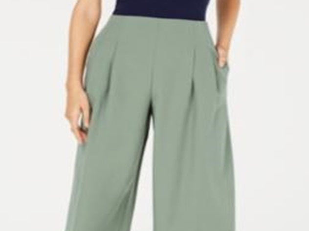 Calça Cropped Plissada Feminina Maison Jules Verde Tamanho 12