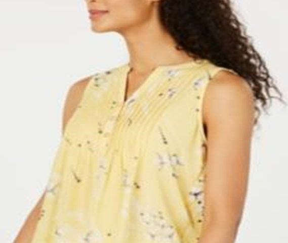 Blusa franzida com estampa floral feminina Charter Club, amarela, tamanho pequeno G