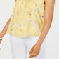 Blusa franzida com estampa floral feminina Charter Club, amarela, tamanho pequeno G