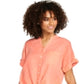 Camisa feminina Charter Club de linho com botões e amarração frontal, vermelha, tamanho grande