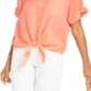 Camisa feminina Charter Club de linho com botões e amarração frontal, vermelha, tamanho grande