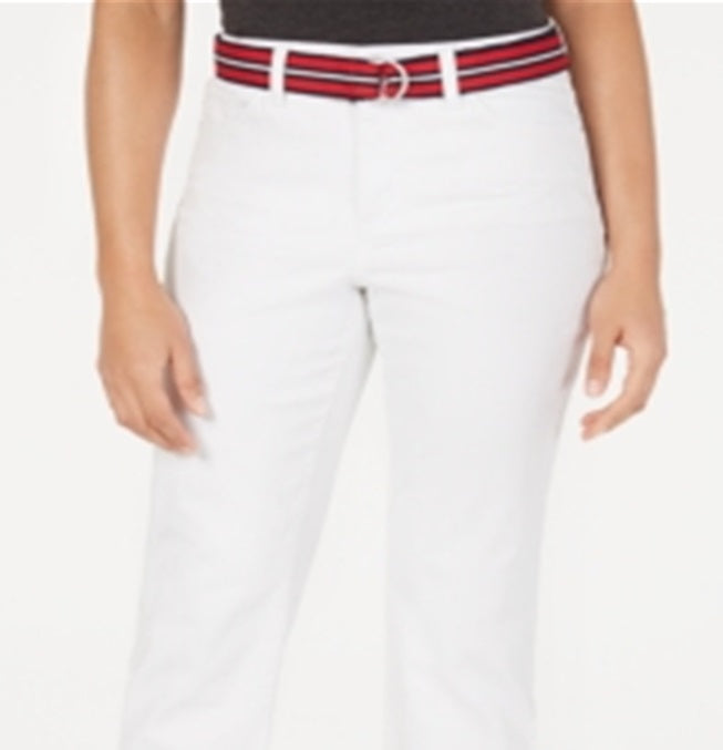 Calça jeans feminina Charter Club com cinto e controle de barriga, branca, tamanho 10