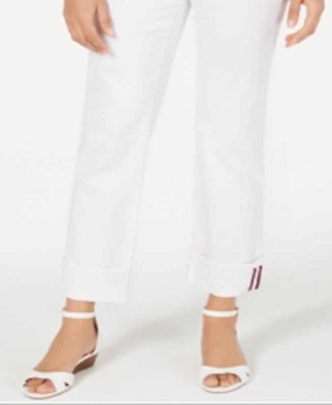 Calça jeans feminina Charter Club com cinto e controle de barriga, branca, tamanho 10