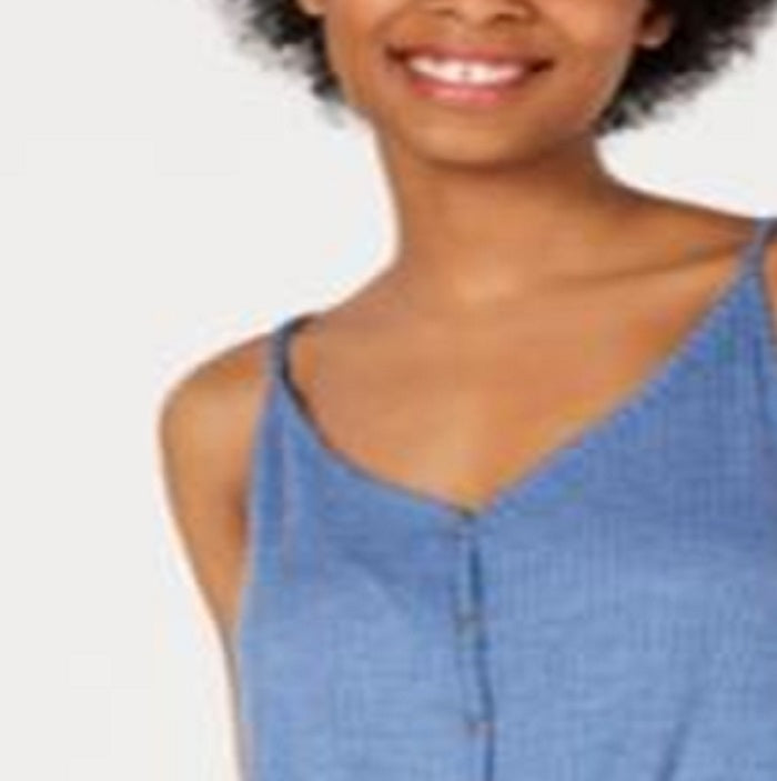 Hippie Rose Nova Regata Feminina com Botões e Laço na Frente Azul Tamanho P