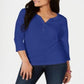 Karen Scott Top Henley de Algodão Feminino Azul Tamanho X-S