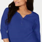 Karen Scott Top Henley de Algodão Feminino Azul Tamanho X-S