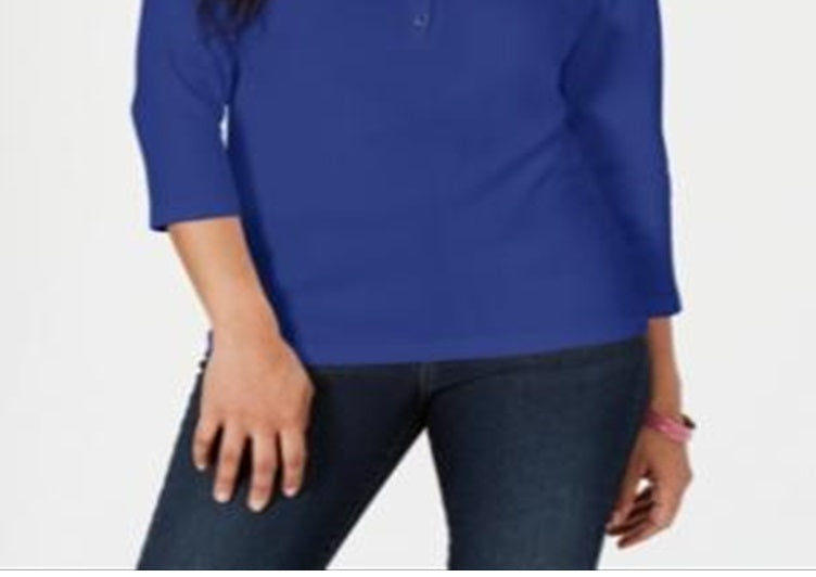 Karen Scott Top Henley de Algodão Feminino Azul Tamanho X-S