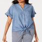 Camisa feminina Charter Club de linho com amarração frontal, azul, tamanho extragrande