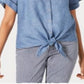 Camisa feminina Charter Club de linho com amarração frontal, azul, tamanho extragrande