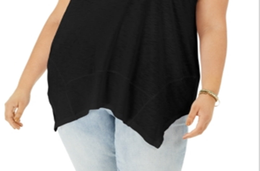 Top feminino sem mangas estilo &amp; co com bainha de lenço, preto, tamanho PXS