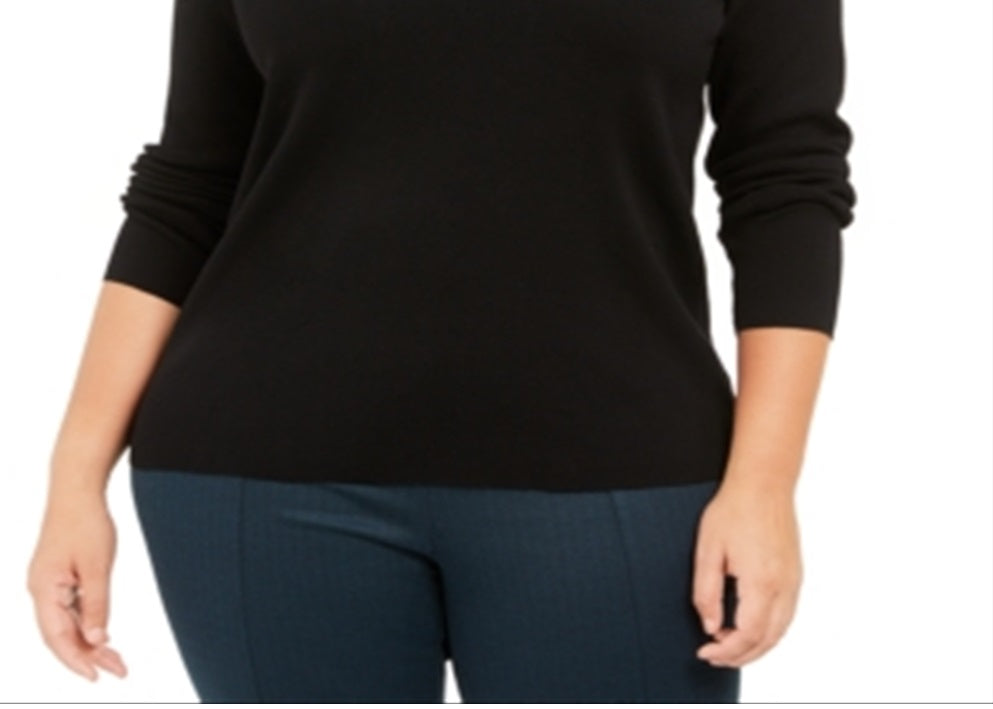 Suéter feminino Anne Klein Plus com gola alta, preto, tamanho 1X