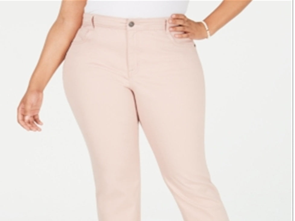 Jeans feminino estilo &amp; co, cintura alta, slim, rosa, tamanho 14W