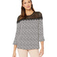 Top feminino Michael Kors Leaf Lace Yoke (preto/osso) tamanho grande