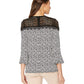 Top feminino Michael Kors Leaf Lace Yoke (preto/osso) tamanho grande